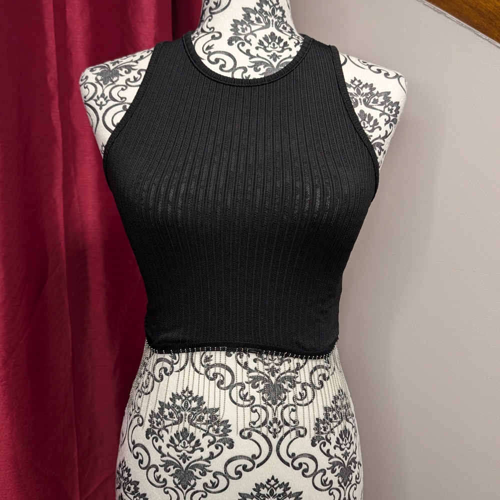 5 Piece Black Fringe Clothing Lot - Romper, Tops, Vest & Shorts- Small/26 - Picture 5 of 13